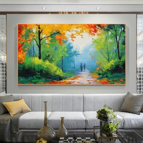 Landscape Oil Painting Rain Light Street Scenery Lovers Art Canvas Painting Living Room Corridor Office Home Decoration Mural