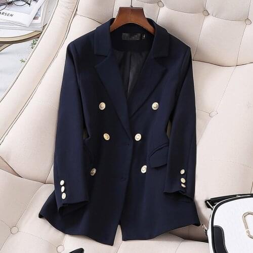 2020 Women Double Breasted Long Blazers Office Lady Small Suit Jacket Ladies Leisure Blazer Loose Coat Streetwear Plus Size 5XL