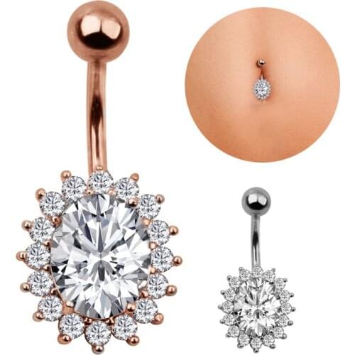 Stainless Medical Steel Flower Zirco Navel Piercing Rose Gold Color Bodybar Fashion Jewelry For Women Gift