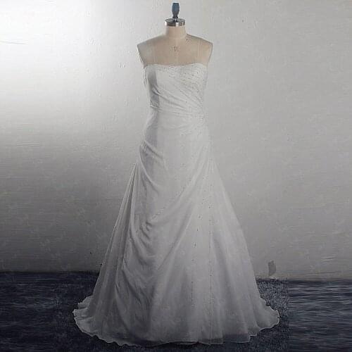 RSW1604 Real Pictures Elegant Strapless Lace Up Back Crystal Beaded Pleated Chiffon Vestido De Novia Gasa