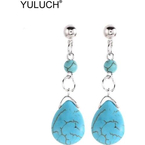 YULUCH Trendy Pompom Pom Pom Stud Earrings For Women Jewelry Summer Beach Blue beige Stone Long Statement Earrings Wedding Party