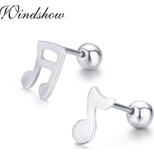 Cute 925 Sterling Silver Single & Double Note Screw Back Stud Earrings For Women Girls Child Kids Jewelry Orecchini Aros Aretes