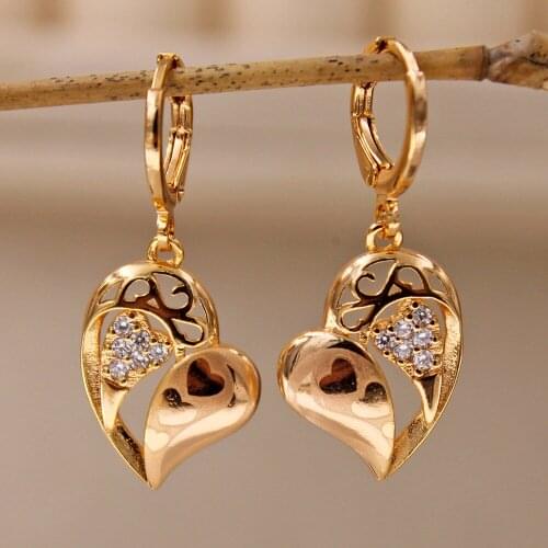 New Gold plated Drop heart flower Earrings for Womens Dangle Earrings Wedding Jewelry wedding accessories Anniversary Gift