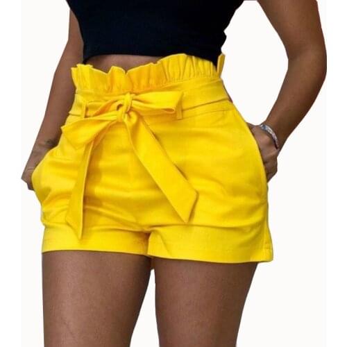 S-5XL Oversized Short Women Summer Loose Short Pants Beach Fashion Pockets Wide-leg Casual Ruffles Short Pants Red Yellow Belt