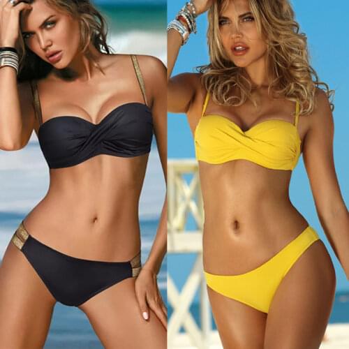 Sexy bikini 2020 Solid swimsuit women Two pieces bathing suits Brazilian swimwear female Low waist beachwear Black bikinis set