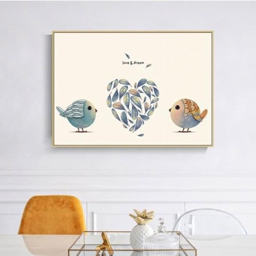 Modern Cartoon Animals Posters and Prints Wall Art Canvas Painting Cute Birds Pictures For Living Room Nordic Decor No Frame