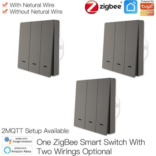 Moes Tuya ZigBee Smart Light Switch No Neutral Wire No Capacitor Needed Smart Life 2/3 Way Via Alexa Google Home 2mqtt Hot