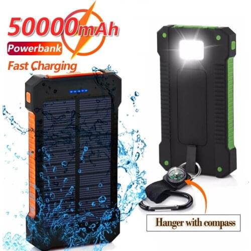 50000mAh Large Capacity Solar Power Bank LED Outdoor Travel External Battery Portable Mobile Phone Charger for Xiaomi Samsung