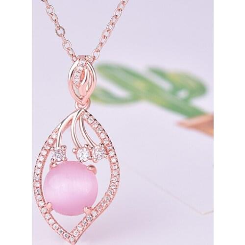 KOFSAC 2019 Fashion 925 Silver Jewelry Necklaces For Women Exquisite Crystal Pink Pendant Rose Gold Necklace Girl Birthday Gifts
