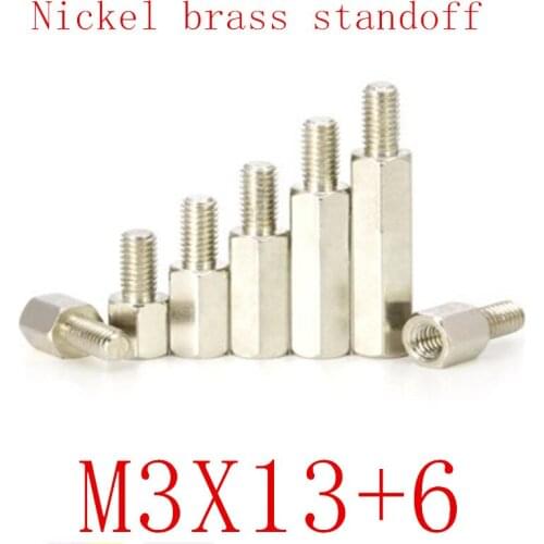 100PCS m3x13+6 Male to Female nickel Brass Standoff Spacer M3 Hexagonal Stud Spacer Pillars