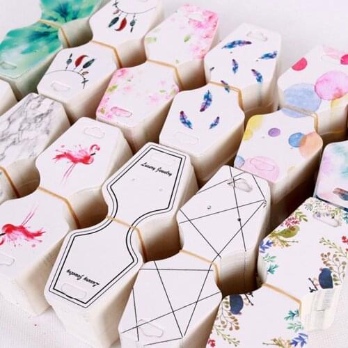 100pcs Colorful Printing Paper Cards Jewelry Necklace Bracelet Hang Tag Jewelry Display Cards Label Tag 4.5x10.8cm