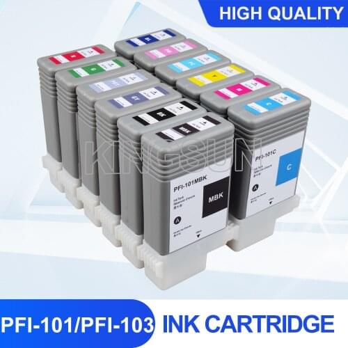 12pcs PFI101 PFI103 Empty Refillable Ink Cartridge With Chips PFI101 PFI103 For Canon iPF5000 iPF5100 iPF6100 iPF6200 130ML
