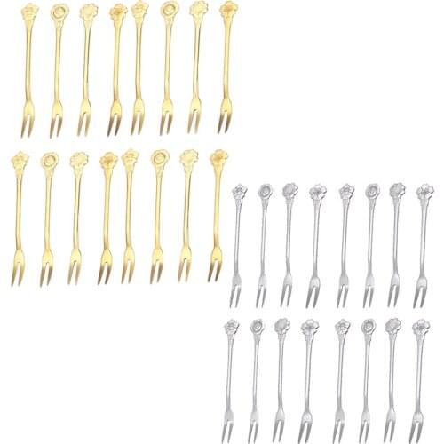 16Pcs 5.3 Inch Flower Stainless Steel Fruit Forks Dessert Cake Forks Salad Cocktail Fork Two Prong Dinner Fork