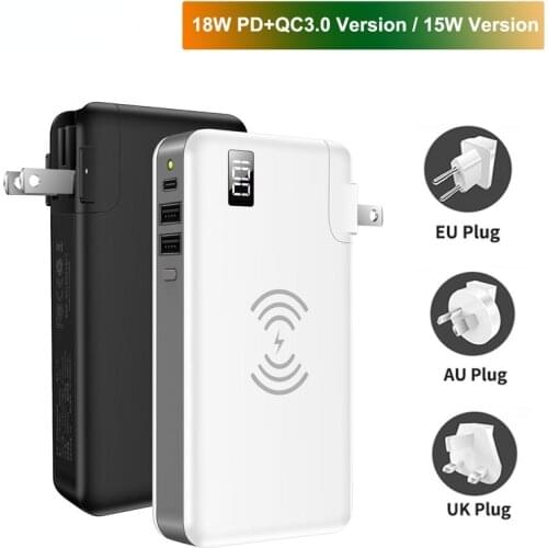 18W Fast Wireless Charging Power Bank For iPhone Xiaomi Huawei Samsung 10000mAh Portable PD QC 3.0 USB External Battery 3 in 1
