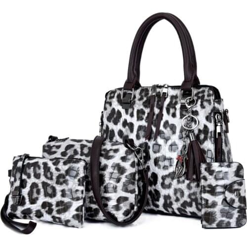 4PCS Handbags Women Designer Large Capacity Shoulder Bag Stone Pattern PU Leather Crossbody Bags Sac A Main Femme Leopard Bag