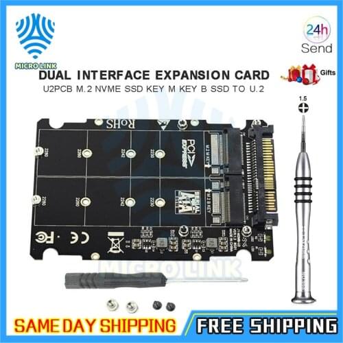M.2 SSD to U.2 Adapter 2in1 M.2 NVMe and SATA-Bus NGFF SSD to PCI-e U.2 SFF-8639 Adapter PCIe M2 Converter for Desktop Computers