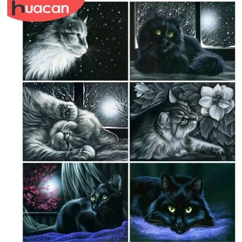 HUACAN Diamond Painting Cat Black Full Drill Diamond Mosaic Animal Picture Of Rhinestones Diamond Art