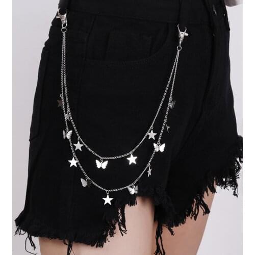 Butterfly Star Long Punk Pant Chain For Women Men Key Chain Wallet Belt Waist Chains Unisex Keyring HipHop Jewelry