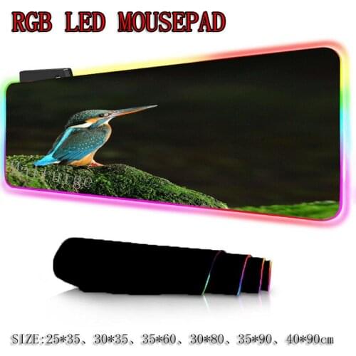 Mairuige Animal Teal Bird Large RGB Gaming Mouse Pad Black Lock-edge Anime Student Computer Desk Mat Natural Rubber Non-slip XXL