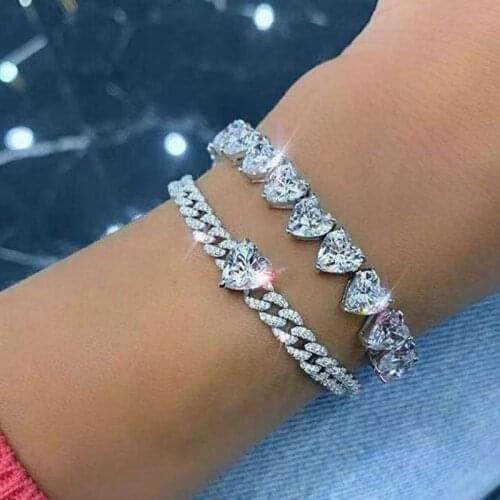SLJELY Fashion Solid 925 Sterling Silver Love Heart Link Chain Bracelet Micro AAA Zircon Women Fashion Fine Brand Party Jewelry