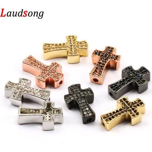 2pcs 9x14mm Metal Brass Micro Pave Crystal CZ Cross Spacer Beads For Jewelry Making Fashion Bracelet Charms DIY Accessories