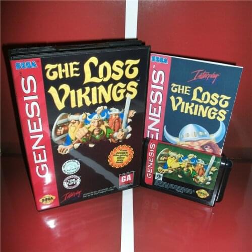 The Lost Vikings US Cover with Box and Manual For Sega Megadrive Genesis Video Game Console 16 bit MD card