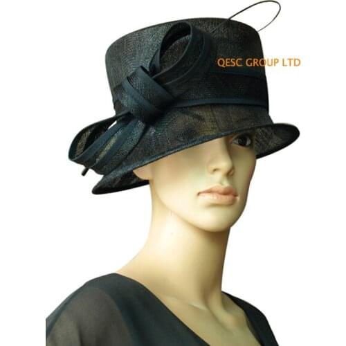 BLACK Sinamay church dress Hat w/ostrich spine for wedding,kentucky derby,party,races
