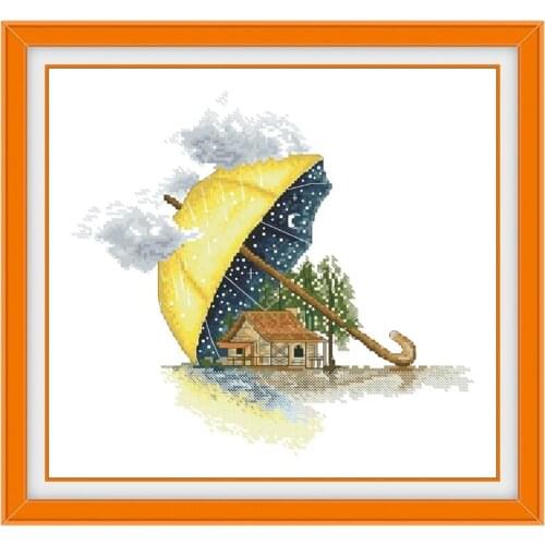 House under a giant umbrella cross-stitch package 18ct 14ct 11ct white cloth cotton thread embroidery DIY handmade needlework