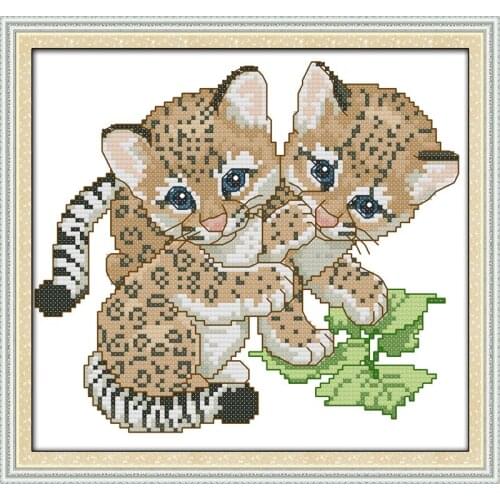 Two leopards cross stitch kit animal 18ct 14ct 11ct count print canvas stitching embroidery DIY handmade needlework plus
