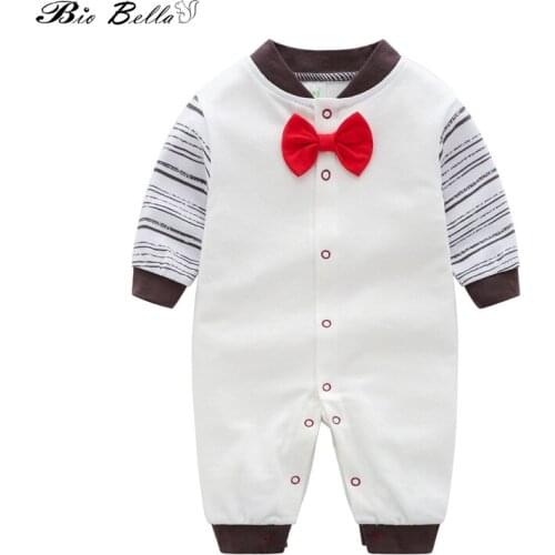 Gentleman Baby Boys Rompers Bowtie Autumn Long Sleeve Round Neck Jumpsuit Playsuit Boy Clothing Cute Gentleman Cotton Clothes