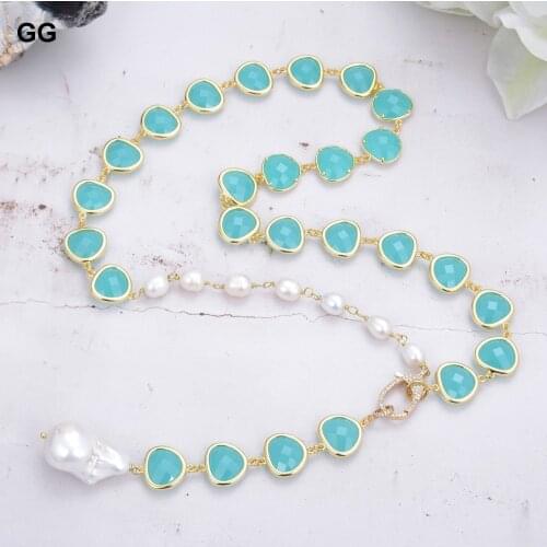 GuaiGuai Jewelry White Rice Pearl Green Crystal Necklace White Keshi Pearl Pendant 28