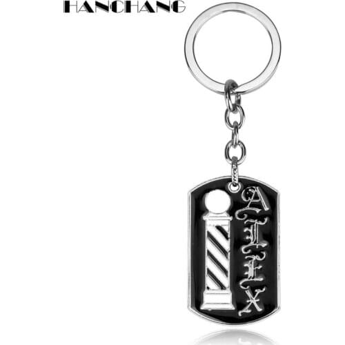 HANCHANG Keychain Men Key Chain Barber Shop Barber Pole LOGO Dog Tags Pendants Key Ring Car Key Holder llavero chaveiro