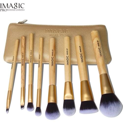 IMAGIC 8pcs/set Make Up Brushes Kit Professional Nature Brushes Beauty Essentials Nylon Makeup Brush Set With Golden Brushes Bag