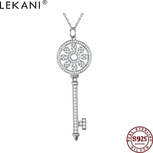LEKANI Sterling Silver 925 Jewelry Personality Key Pendant Necklaces Women Shiny Cubic Zirconia Necklace Valentines Day Gift