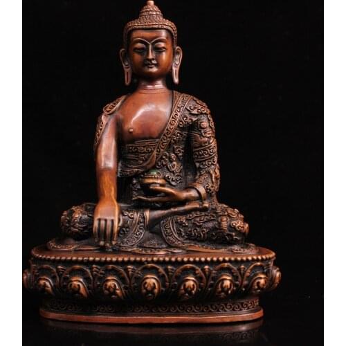 9"Chinese temple collection Old Bronze mosaic Gem Shakyamuni Buddha Medicine Buddha Amitabha Enshrine the Buddha Town House