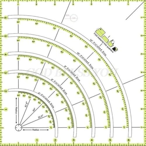 Arcs & Fans Quilt Circle Cutter Ruler,Multifunctional Arc Cutting Patchwork Ruler DIY Tools with Double Colored Lines