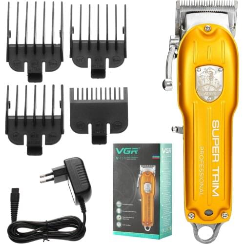 VGR Golden and Silver Hair Cutting Machine Rechargeable Hair Trimmer for Barber Men Electric Beard Shaver All-metal Clipper