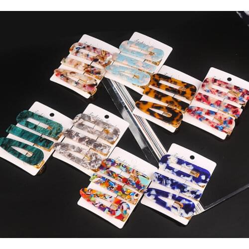 3PCS/Set Fashion Acetate Geometric Hair Clips For Women Girls Headband Sweet Hairpins Resin Barrettes Hair Accessories Set