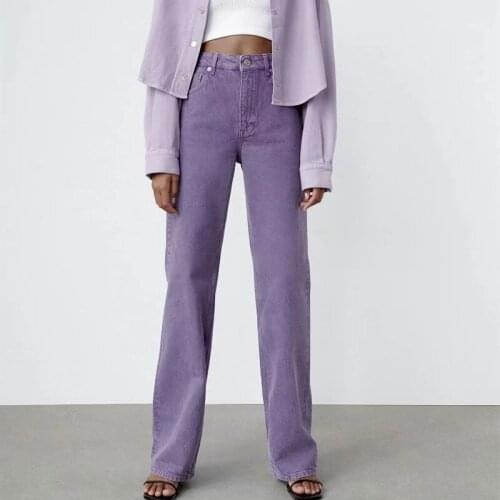 Nlzgmsj Za Women 2021 Fashion Autumn High Waist Purple Jeans England Style Denim Pants Casual Loose Trouser Streetwear 202108