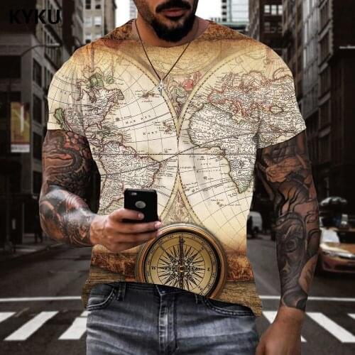 KYKU Brand Compass T-shirt Men Map Shirt Print Retro Anime Clothes Hip Hop Funny T shirts Short Sleeve T shirts Cool Male