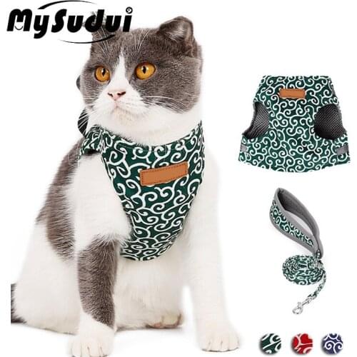 MySudui Adjustable Cat Vest Harness Leash Set Escape Proof Puppy Dogs Harness Leads Outdoor Walking Jacket Vest Chihuahua Yorkie