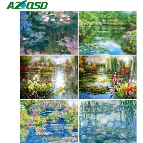 AZQSD 5D Diamond Embroidery Lily Lake Mosaic Rhinestones Diamond Art Painting Flower Cross Stitch Kits Handicraft Home Decor