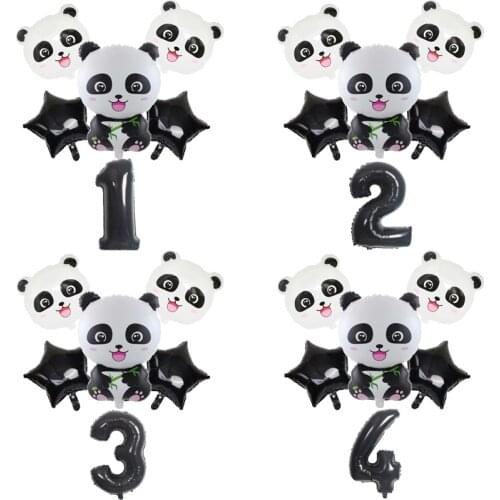 Cartoon Animal Panda Balloon Black 32inch Foil Number Balloon Set Baby Shower Children Birthday Party Decoration Animal Ballon