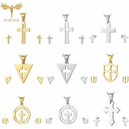 Retro Cross Jewelry Sets for Women Men Choker Jesus Christian Religion Jewelry Stainless Steel Pendant Necklaces Earrings Set