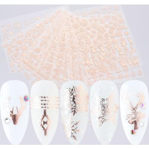 5D Nail Stickers Shiny Rose Gold christmas Design Nail Polish Sliders Holographics Snowflake Nail Art Decor Decals LASTZG050-058