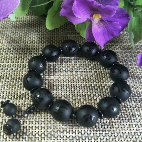 Natural Agate Chalcedony Six Word Truth Jade Bracelet Jewelry Lucky Exorcise Evil Spirits Auspicious Amulet Jade Fine Jewelry
