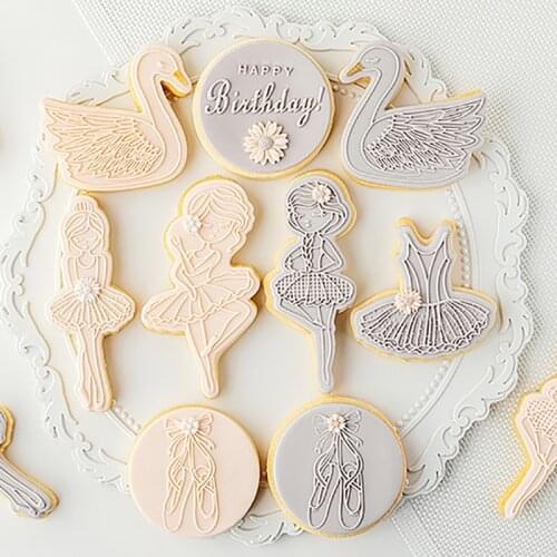 Ballet Girl Fondant Cake Press Stamp Embosser Cutter Acrylic Ballet Dress Fondant Sugar Craft Cake Embossed Mold DecorationTool