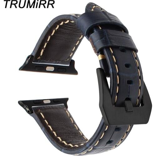 Top Layer Genuine Calf Leather Watchband for iWatch Apple Watch 38mm 42mm Croco Band Stainless Steel Buckle Strap Wrist Bracelet