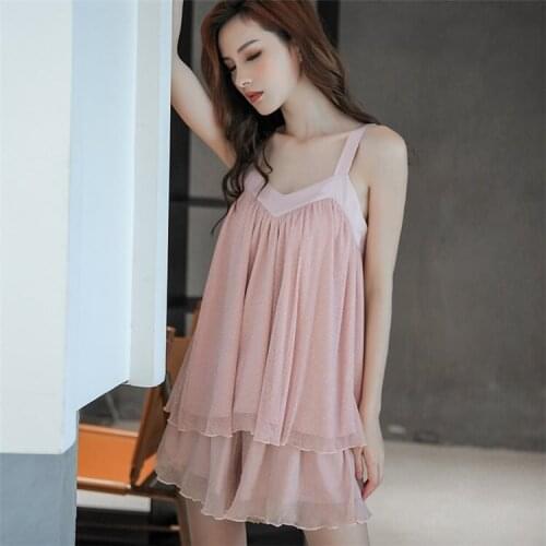 Pink Sleepwear Sets Women 2 Layers Mesh Pajamas Wedding Bride Short Home Wear Hot Loungewear Femme Underwear Pleated Pijamas