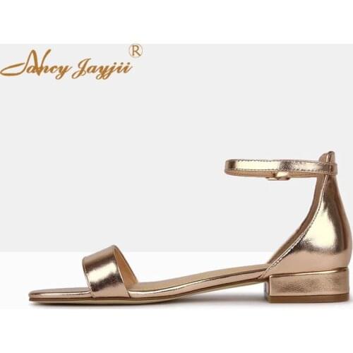 Gold Flat Low Block Heel One Strap Jesus Sandals Classic Ladies Shoes Office Summer 2019 Trendy Work Size 33 34 16 Solid Buckle